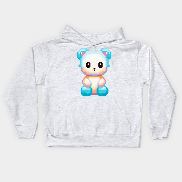 Blue pixelated Teddy Bear Kids Hoodie by So Red The Poppy